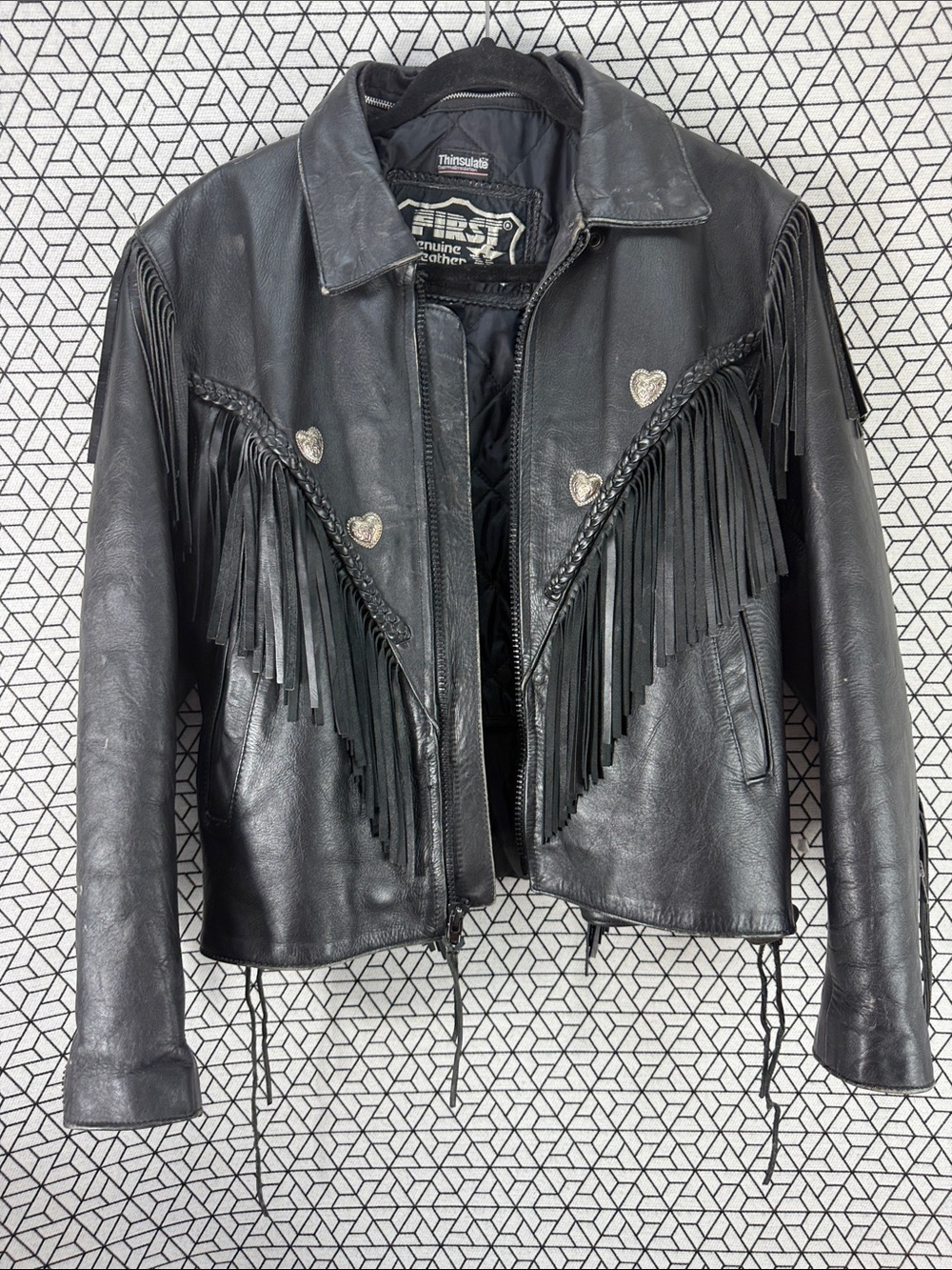 Vintage Fringe Leather Jacket - Black